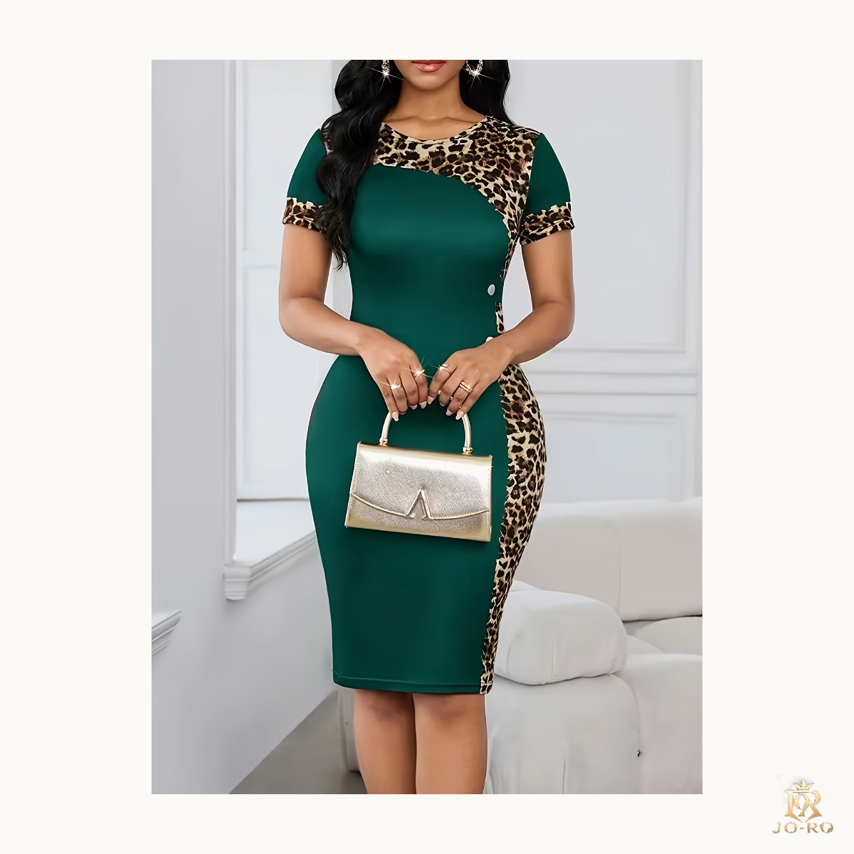 Elegante Vestido Lápiz de Cuello Redondo con Estampado Geométrico