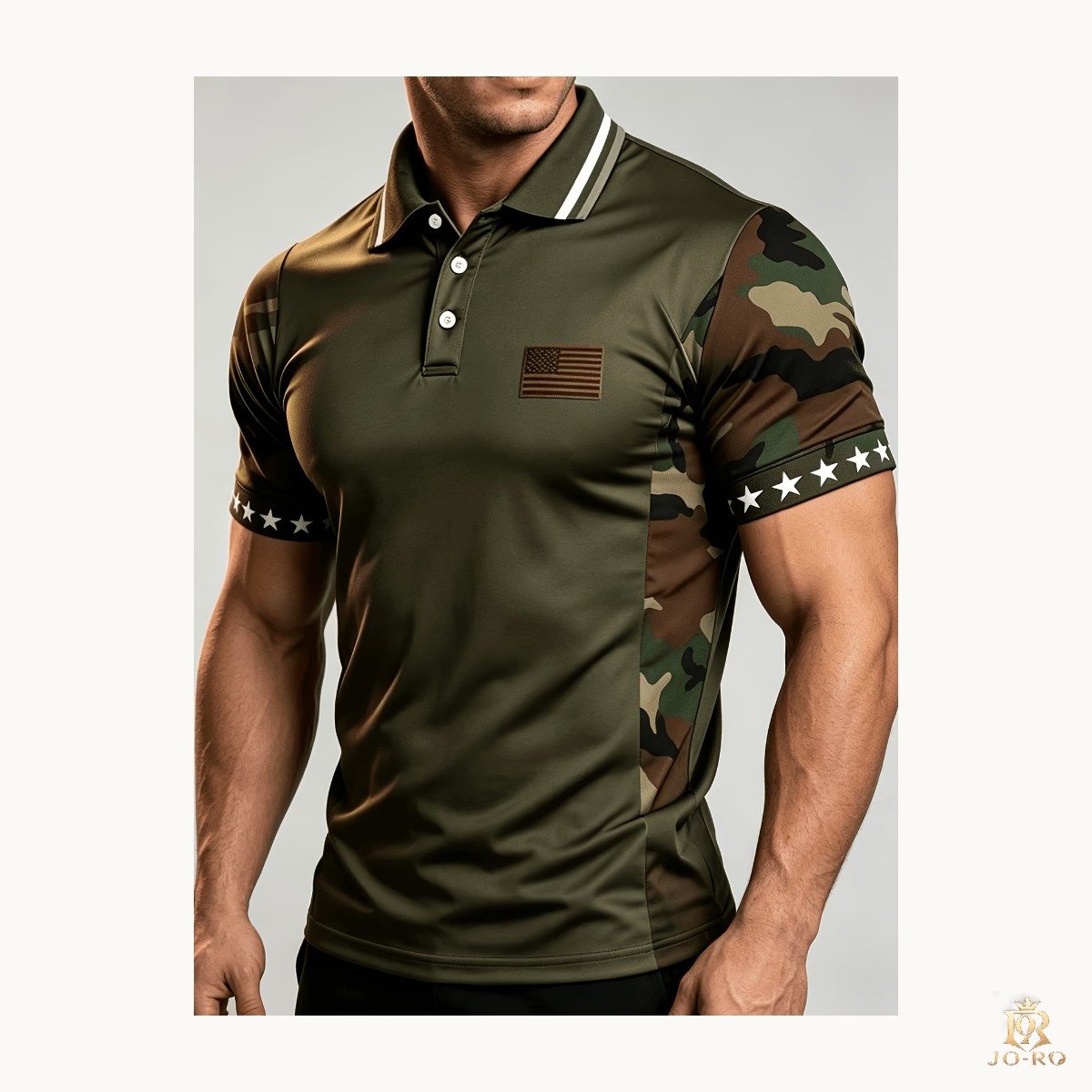 Camiseta POLO de manga corta para hombre, nueva, color verde militar/camuflaje, con diseño estampado
